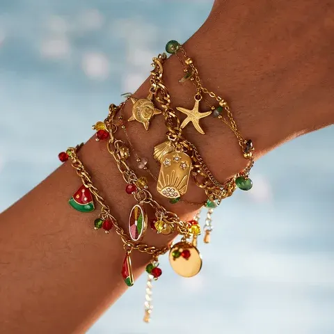 Gold-Plated Ocean Charm Stainless Steel Bracelet