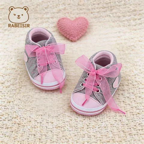 Polka Dot Color Block Baby Freizeitschuhe Rosa Organza-Schleifendekor