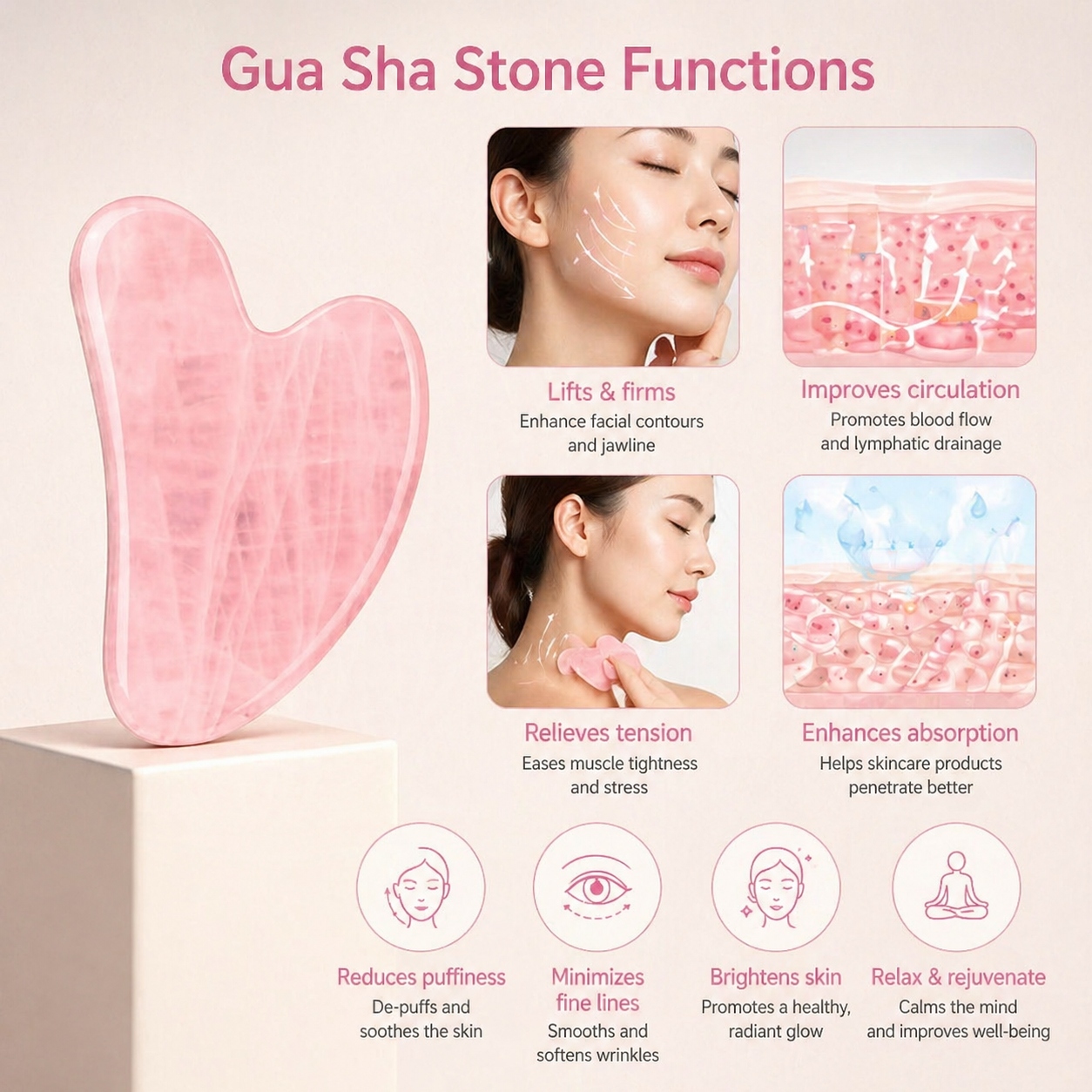 Rose Quartz Gua Sha Facial Massager Spa Set 2