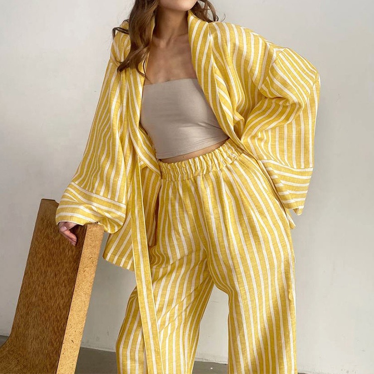 Women's Linen Blend Striped Two-Piece Set 4