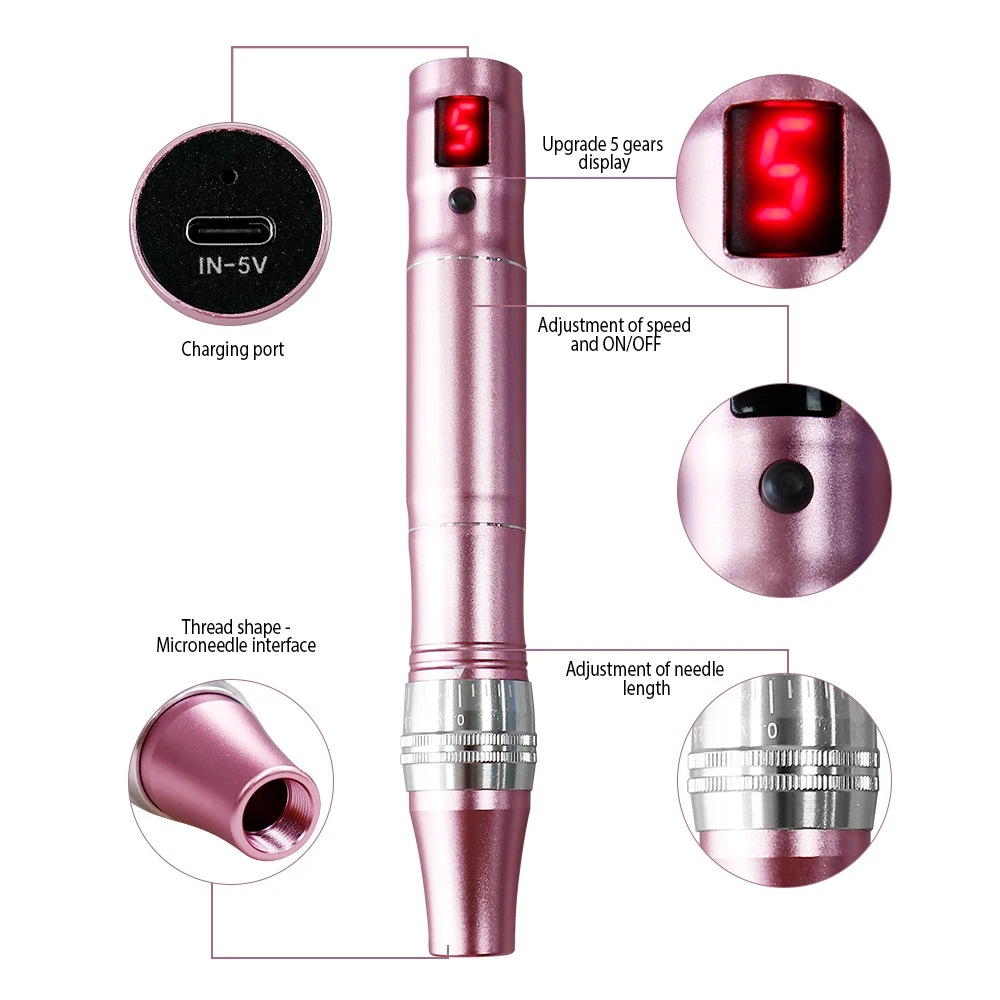 Geräuschloser Kabelloser Elektrischer Derma Pen mit Austauschbaren Nadelkartuschen 4