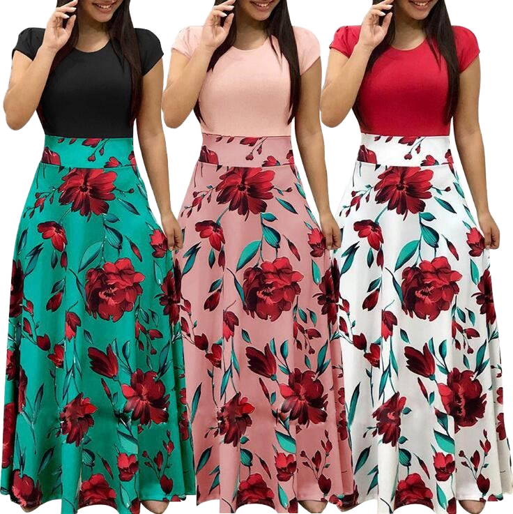 Fashion Women's Summer Maxi Dress Floral Printed High