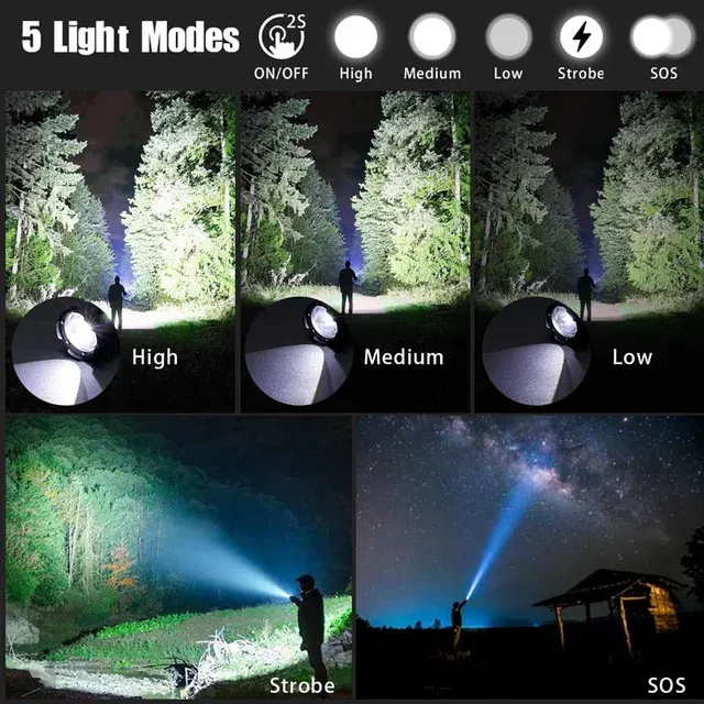 Taktische LED-Taschenlampe lm USB Wiederaufladbar Wasserdicht Zoom-Taschenlampe Helles 2