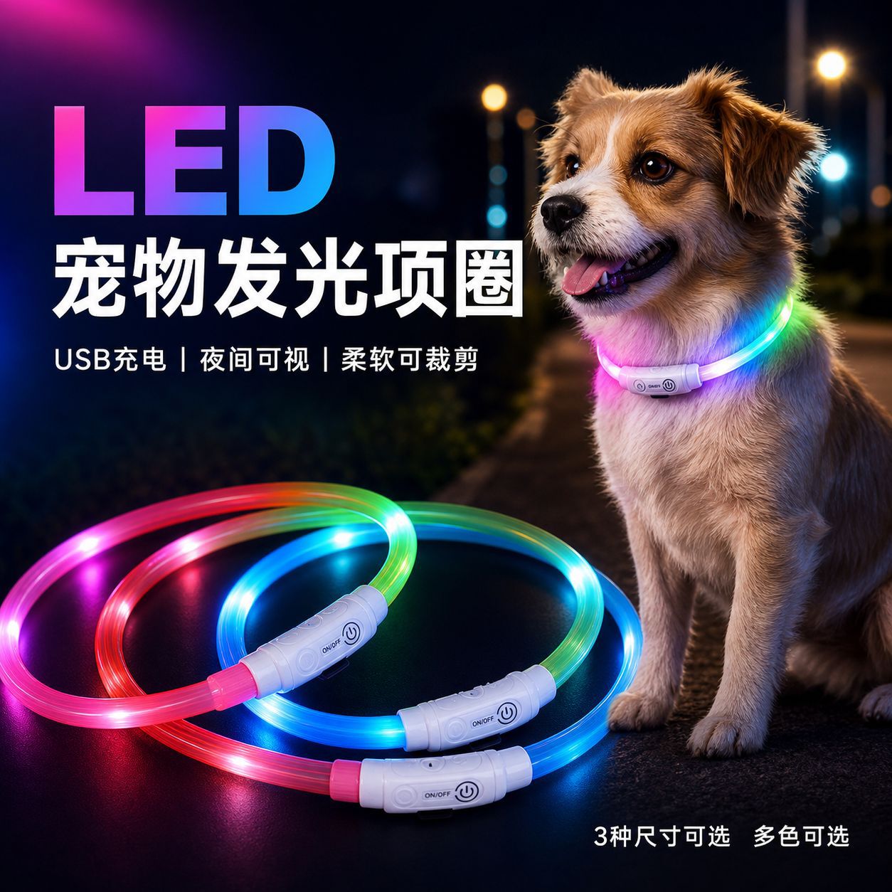LED-Leuchthalsband für Hunde aufladbar