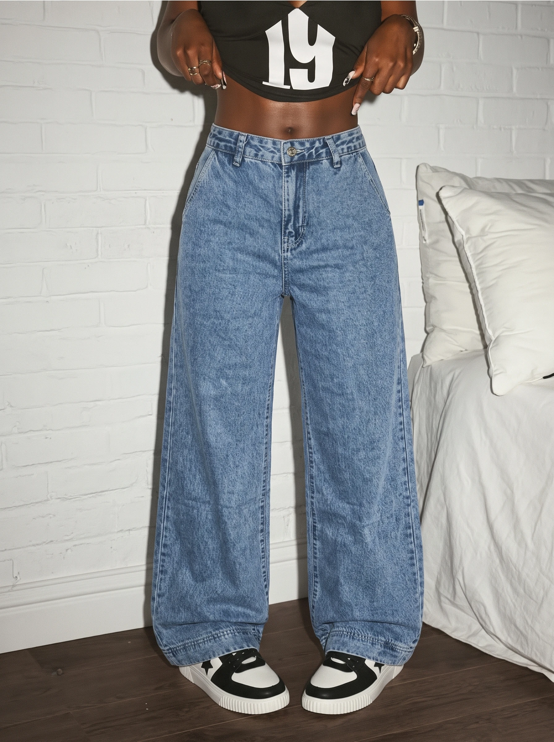 Damen-Jeans mit Hoher Taille und Weitem Bein Herzförmigen 4