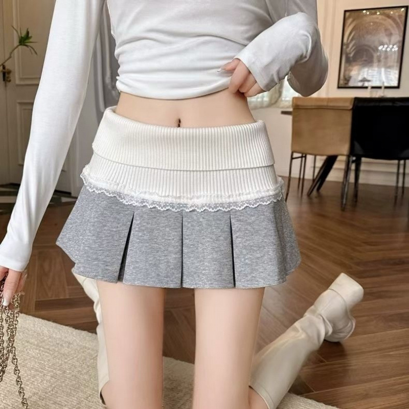 Women's Lace Stitching Design Pleated Girl Skirt
