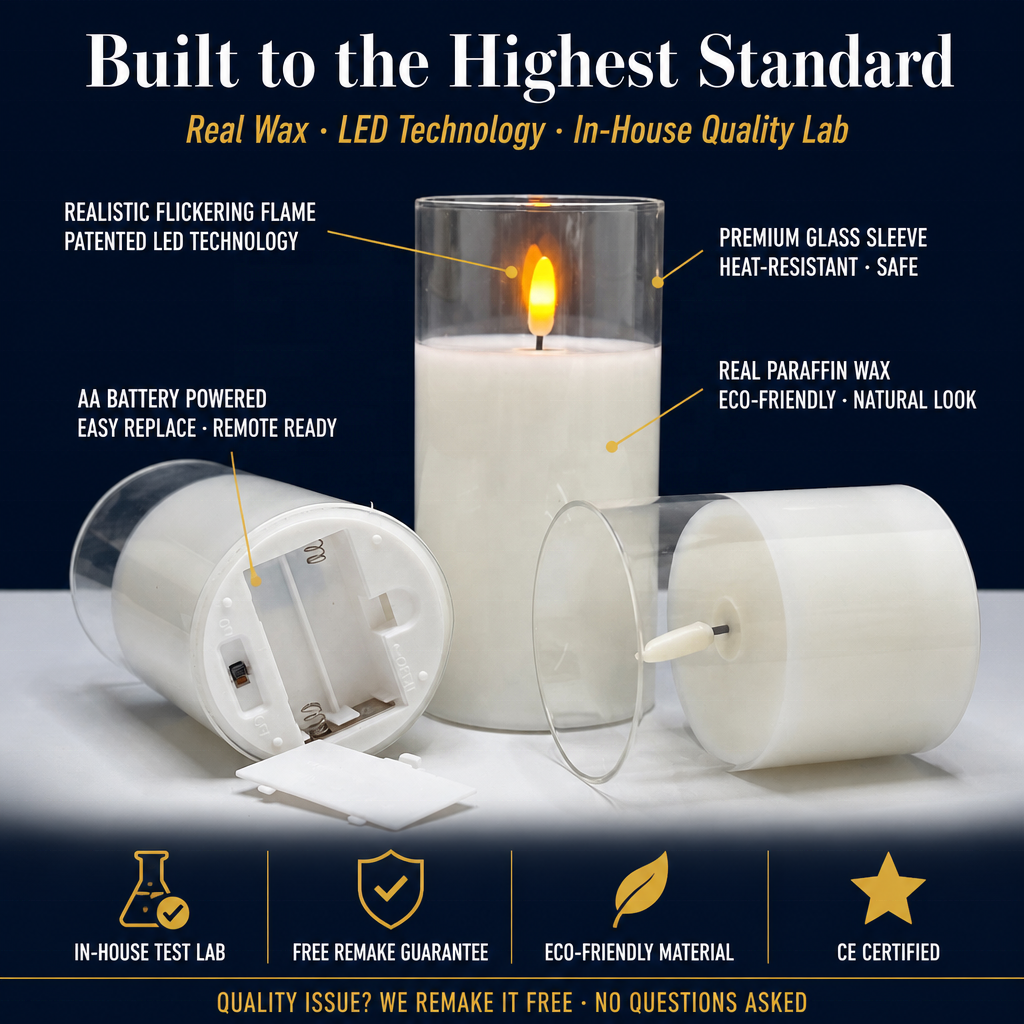 White Flameless 3D LED Pillar Candles 3