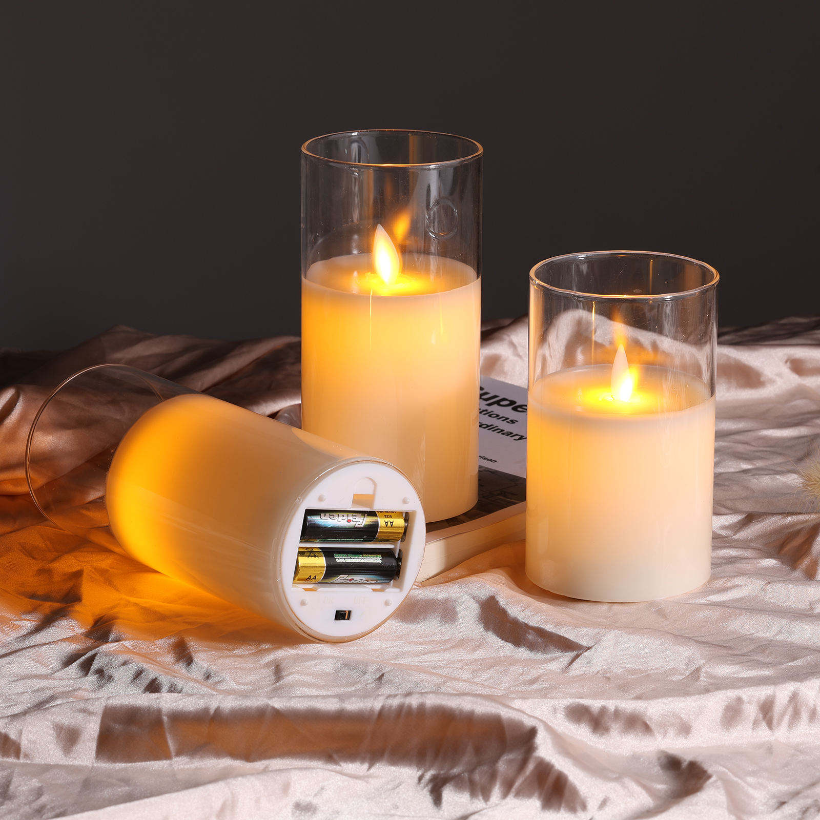 3-Piece Clear Glass LED Candles with Remote
