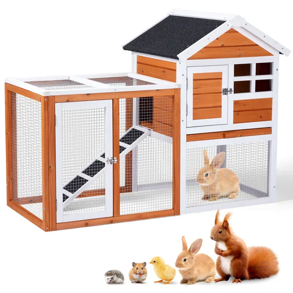House Type With Running Ladder Orange-red Wooden Chicken 2