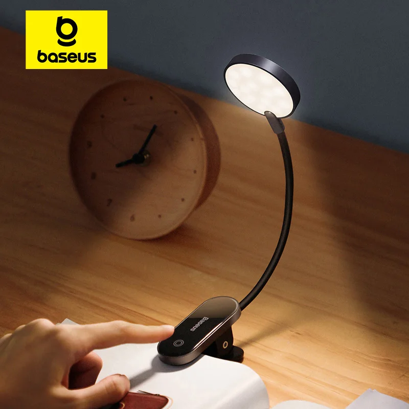 Baseus LED-Clip-Tischlampe Stufenlos Dimmbar Kabellose Schreibtischlampe Touch-USB-wiederaufladbares Leselicht