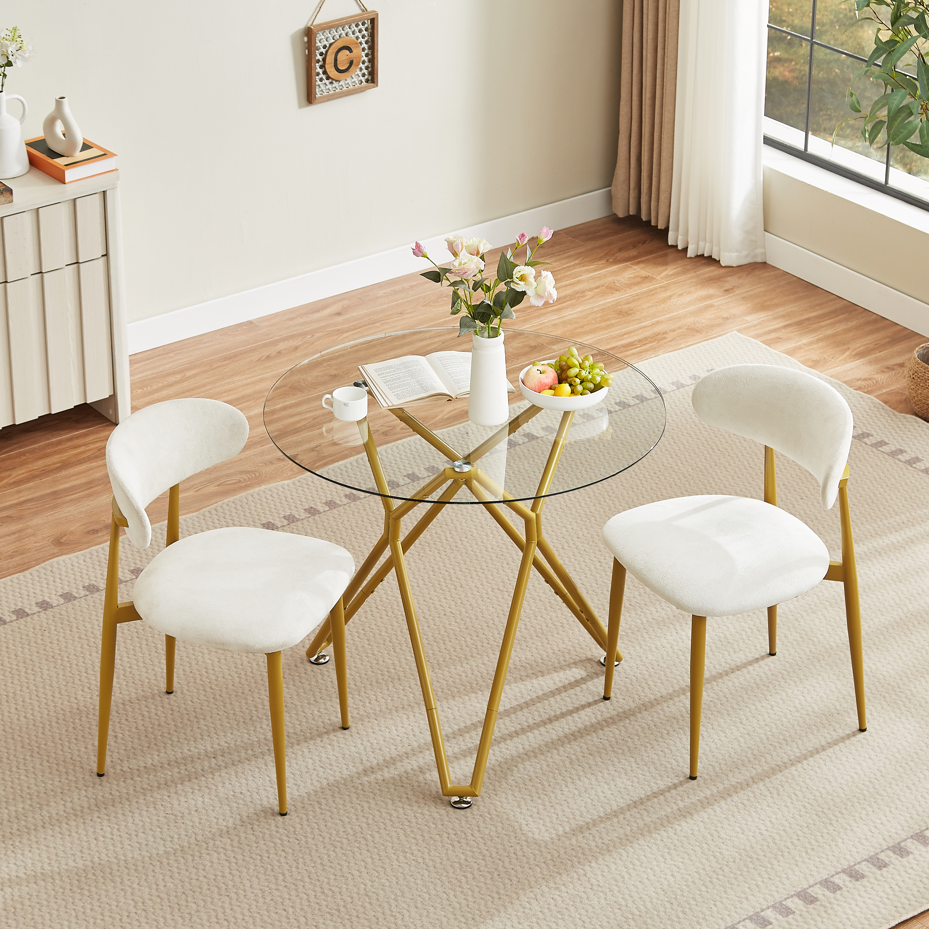 35.4-inch Round Tempered Glass Dining Table Suitable For
