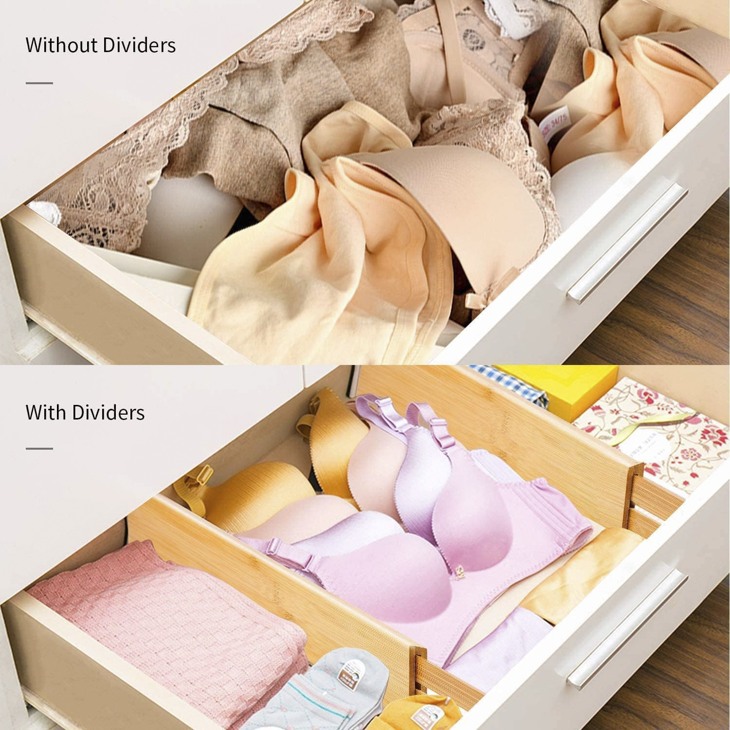Expandable Bamboo Drawer Dividers, Modern Design 3