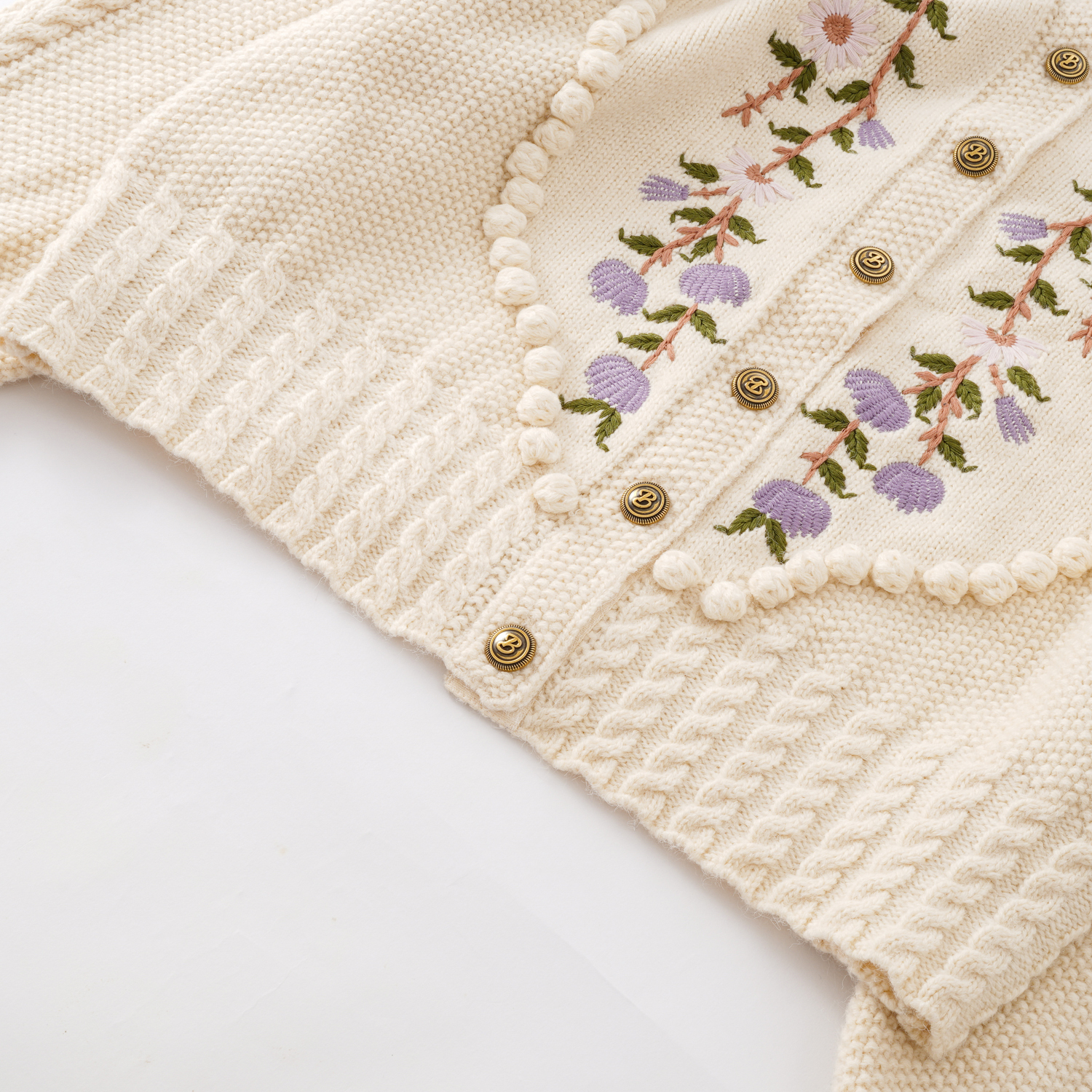 Women's Puff Sleeve Floral Embroidery Sweater 4