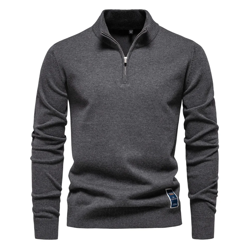 Herbst Männer Sweatware Warme Pullover Einfarbig Halb Zipper 2