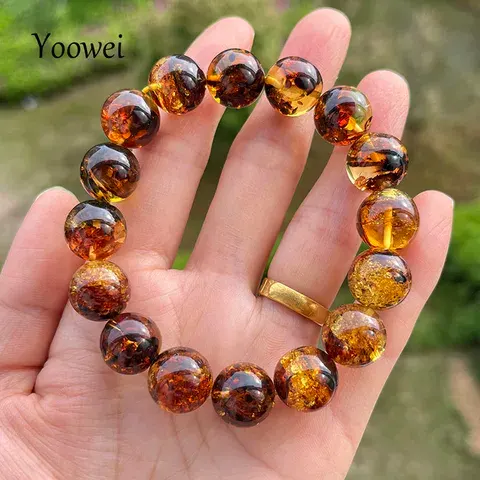 10mm 12mm Big Piebald Amber Bracelet Wholesale Round Defect Stone DIY