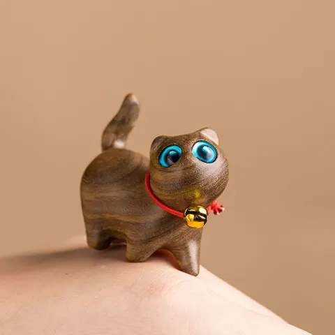 Sandalwood Kitten Ornaments Cute Hippo Mini Wooden Cat