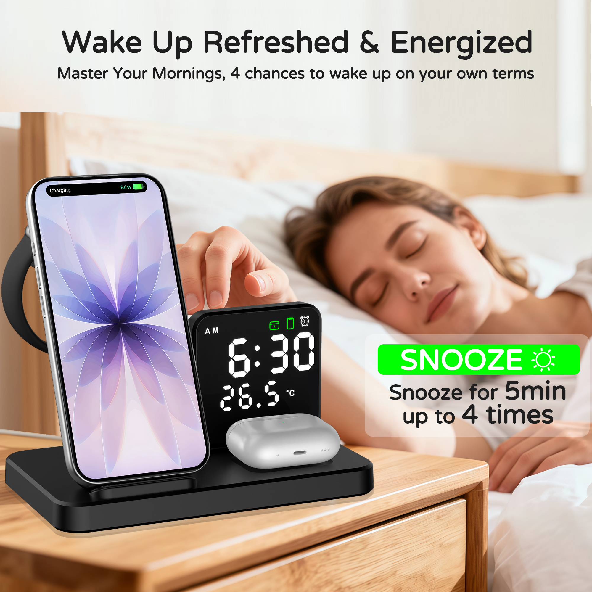 3-in-1 Wireless Charging Station with Alarm 2