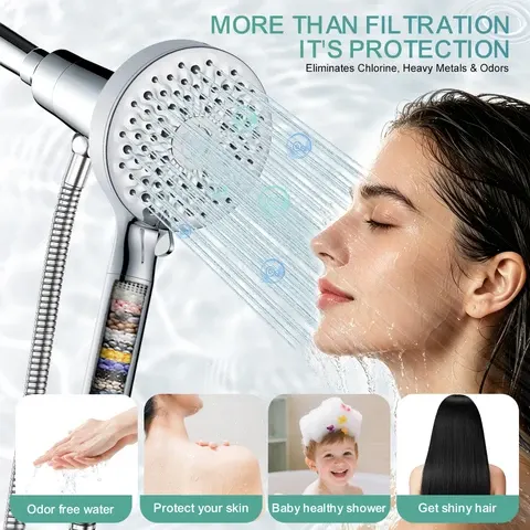 8-Mode Handheld Shower Head with Chlorine Filter