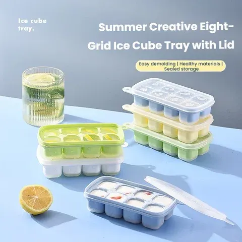 Stackable Plastic Ice Cube Tray with Lid