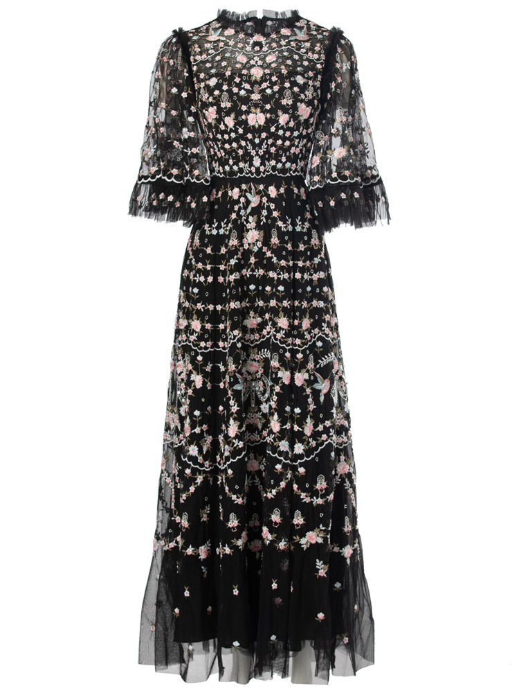 Women's Embroidered Flare-Sleeve Evening Maxi Dress 3