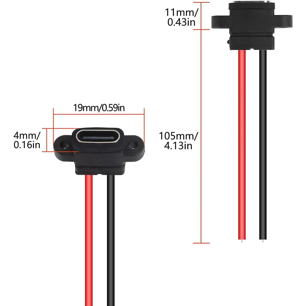 5PCS Typ-C Weibliche Chassis 2 Pin Buchse Stecker 3