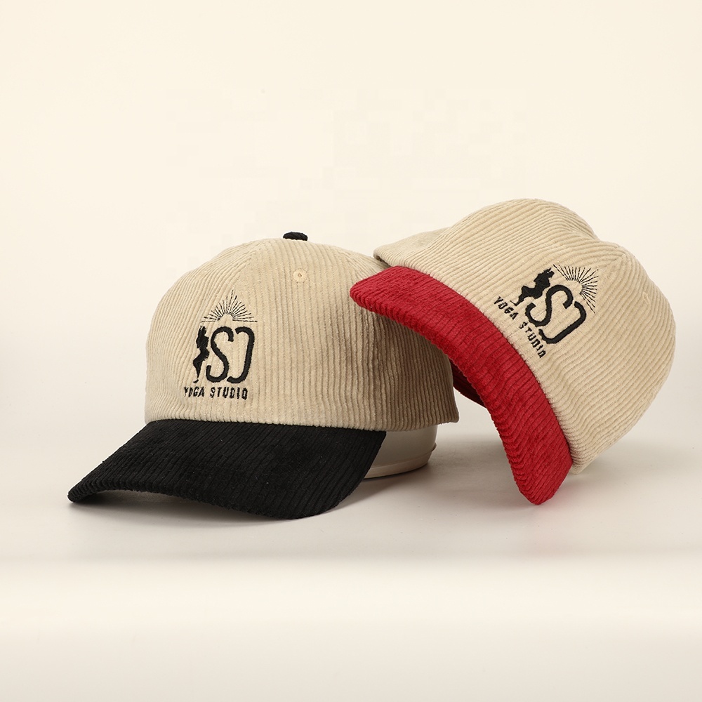 Corduroy Dad Cap with Embroidered Curved Brim 3