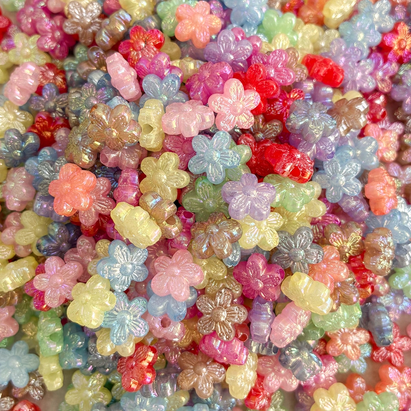 10mm Mixed Color Acrylic Five-Petal Flower Beads AB