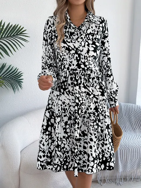 Women's Casual Loose-Fit Color-Blocked Leopard Print Long Sleeve