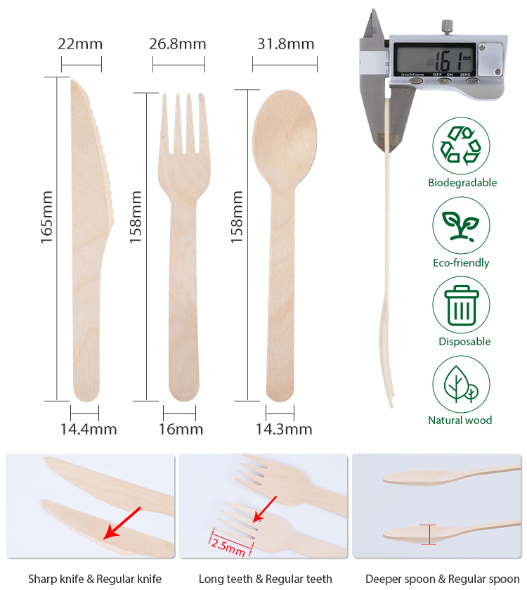 Vintage Compostable Wooden Cutlery Set 16cm 4