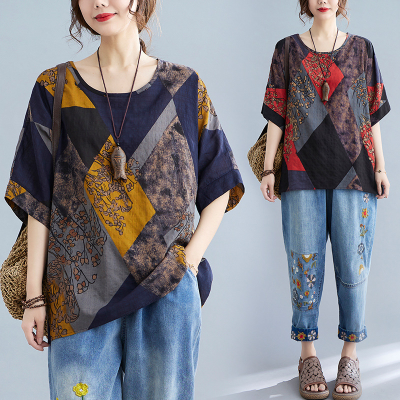 Ethnic Style Short-Sleeve Round Neck T-Shirt 2