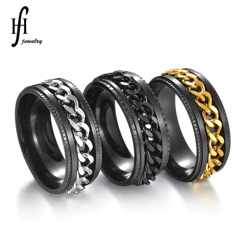 Stainless Steel Rotating Cuban Chain Spinner Ring For