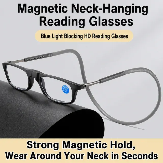 KLASSNUM Magnetische Hals-Lesebrille Blaulichtfilter Tragbare Vergrößerungslinse Anti-Verlust-Brille +1+1.5+2.0+2.5+3.0 2