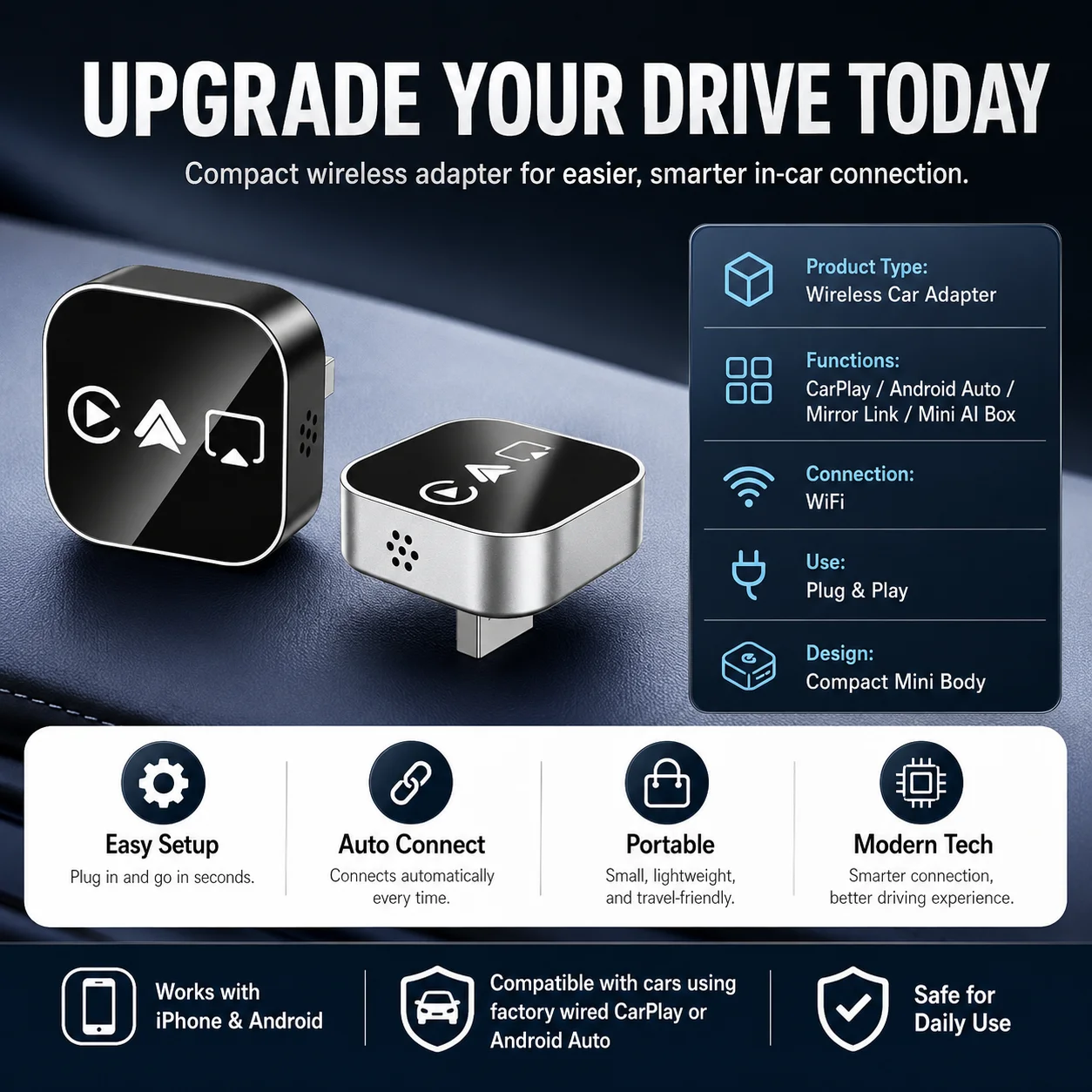 Plug-and-Play Bluetooth CarPlay Adapter for Cars 3