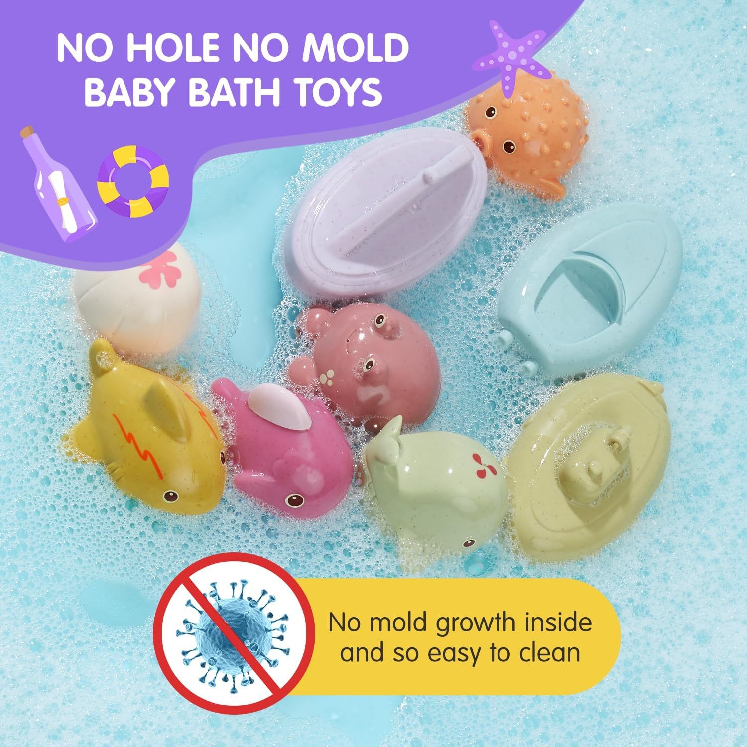 Mold-Free Silicone Dinosaur Bath Toy Set 3