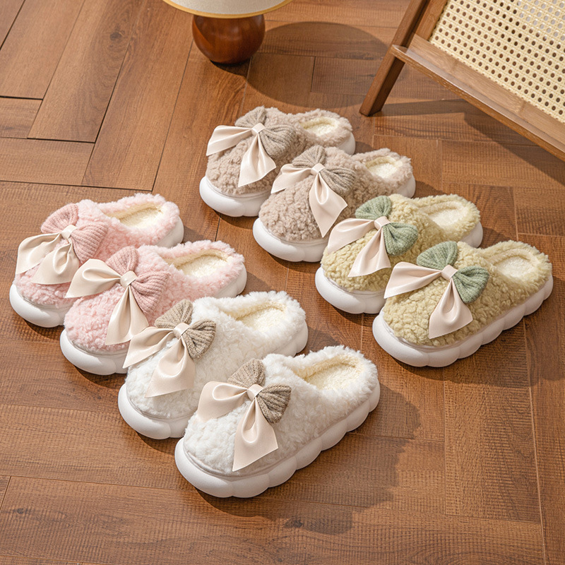 Fluffy Plush Bow House Slippers 2