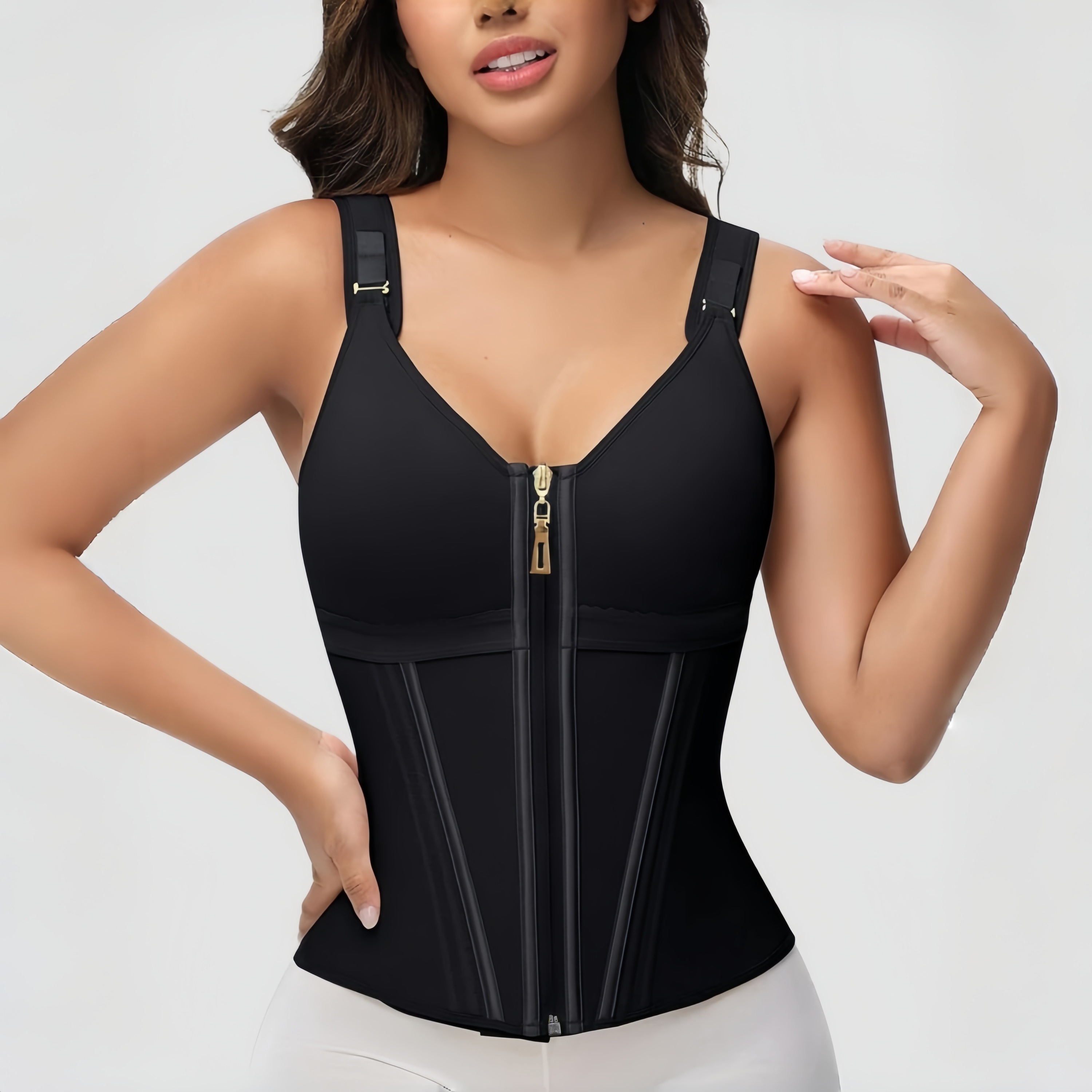 Breathable Shapewear Bodysuit with Front Zipper