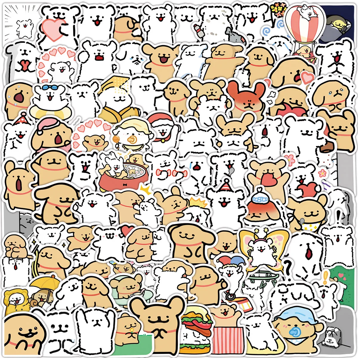 100 Stück Niedliche Linie Hund Aufkleber Kawaii Cartoon