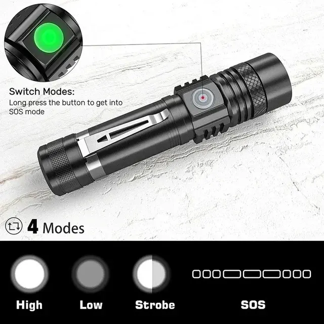 Zoomable Waterproof LED Camping Flashlight with USB 3