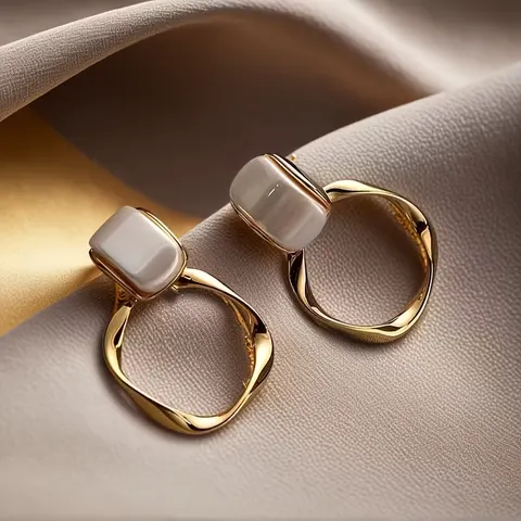 1 Pair Elegant Geometric Metal Hoop Dangle Earrings