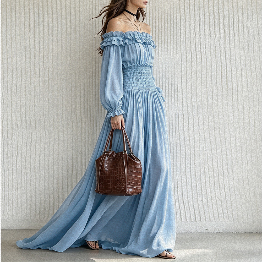 Romantic Off-Shoulder Smocked Maxi Dress 2