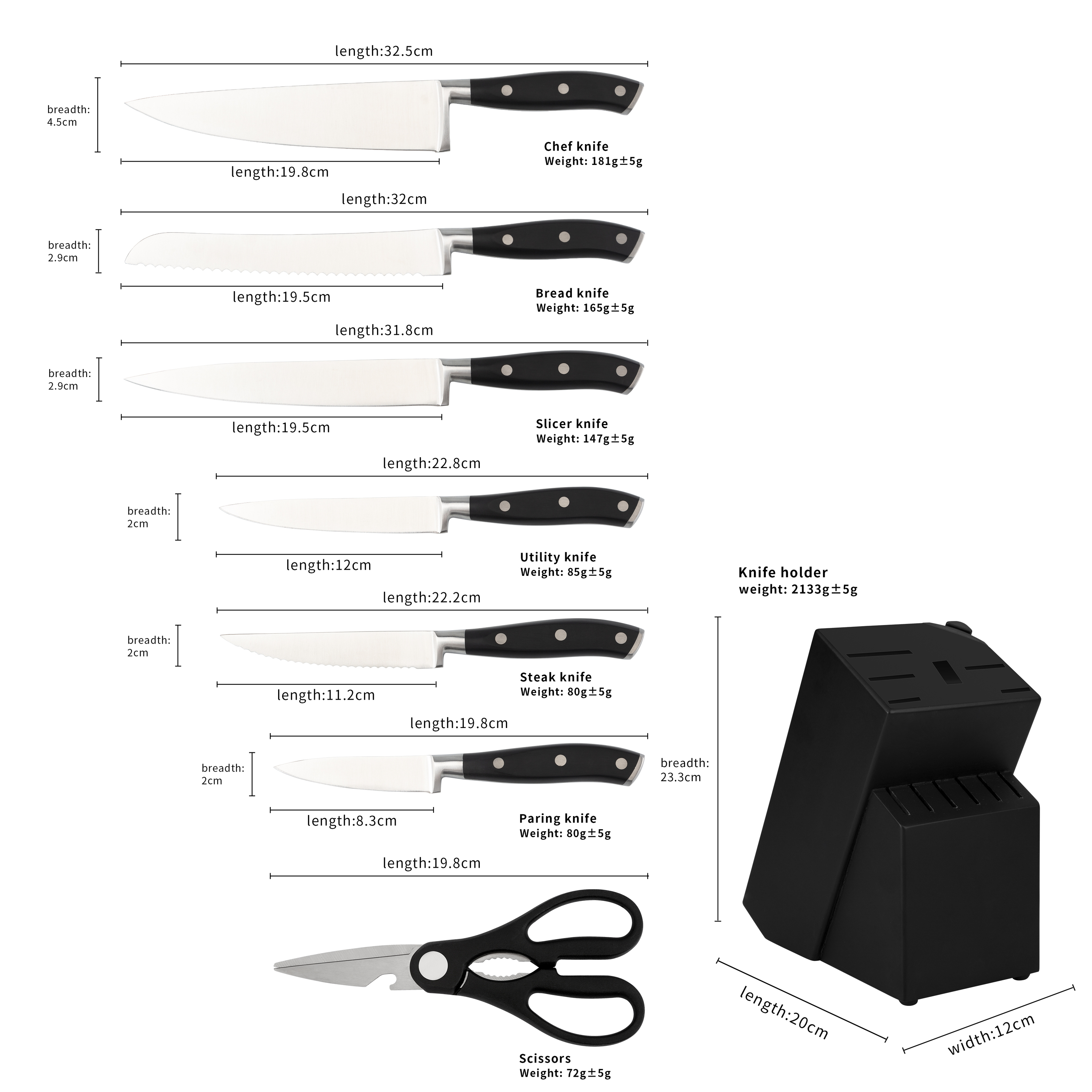 13-Piece Stainless Steel Knife Set with Block 3