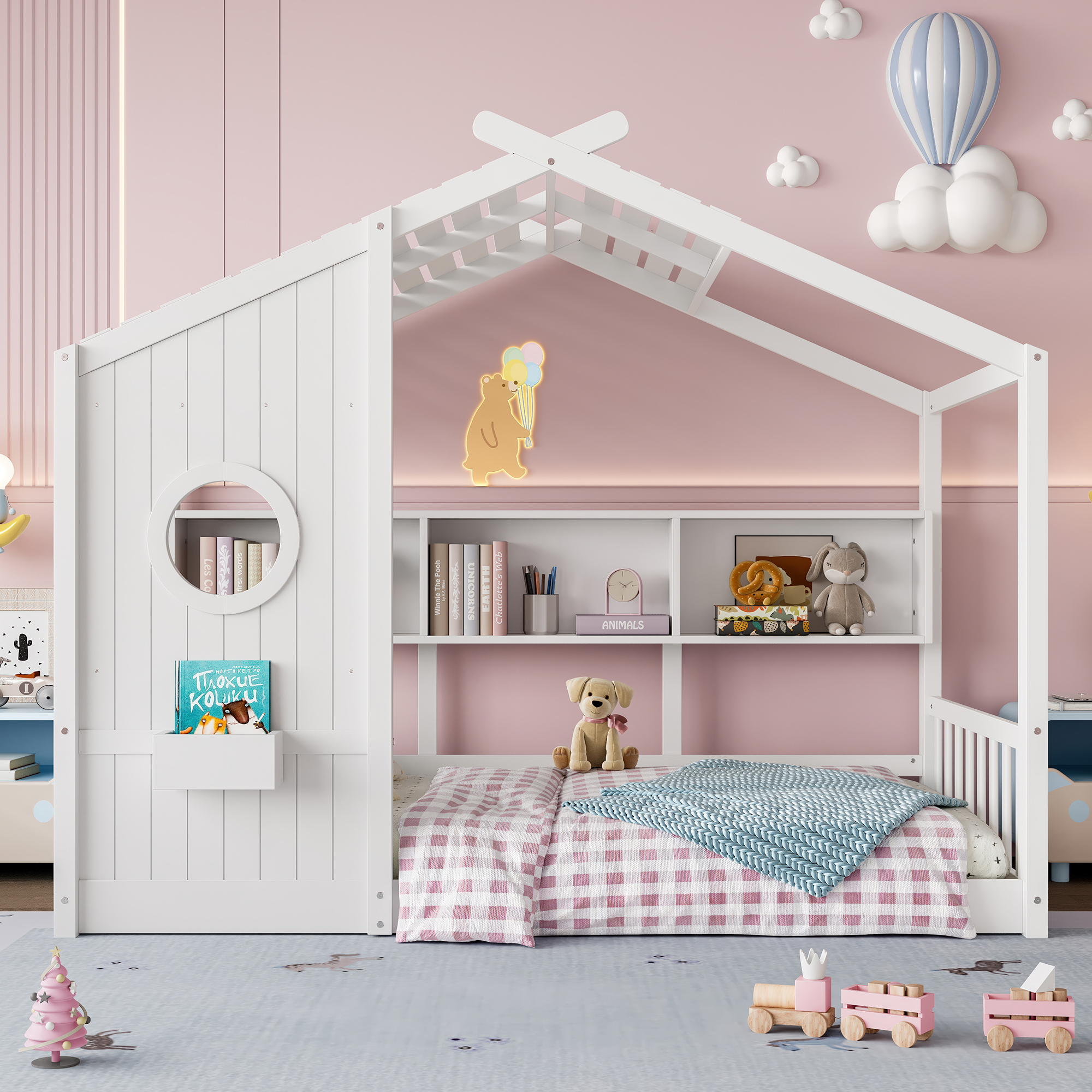 Kinderbett Hausbett Twin Weiß mit Stauraum