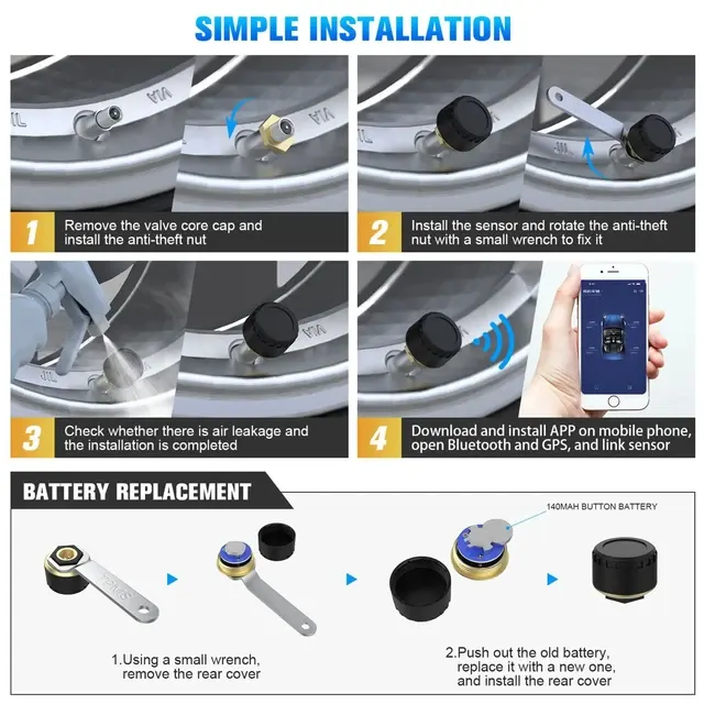 Motorcycle Tire Pressure Monitor, 2 Bluetooth Sensors 4