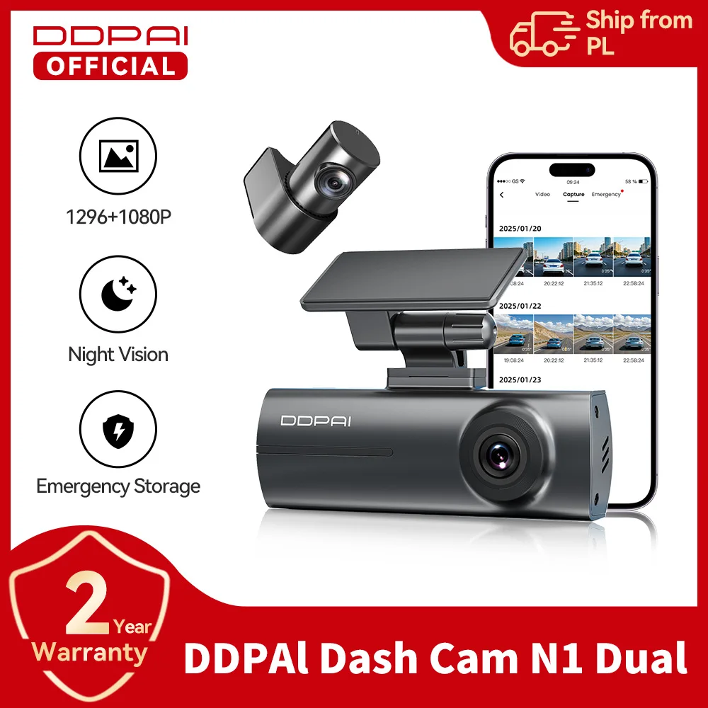 Dual Dash Cam 1296P with WiFi and Night Vision 2