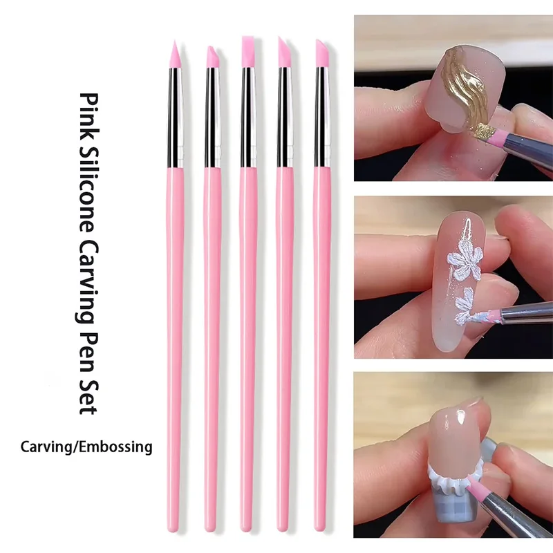5-teiliges Set Silikon-Nagelpinsel UV-Gel-Lack Spitze 3D-Bild DIY Dotting 3