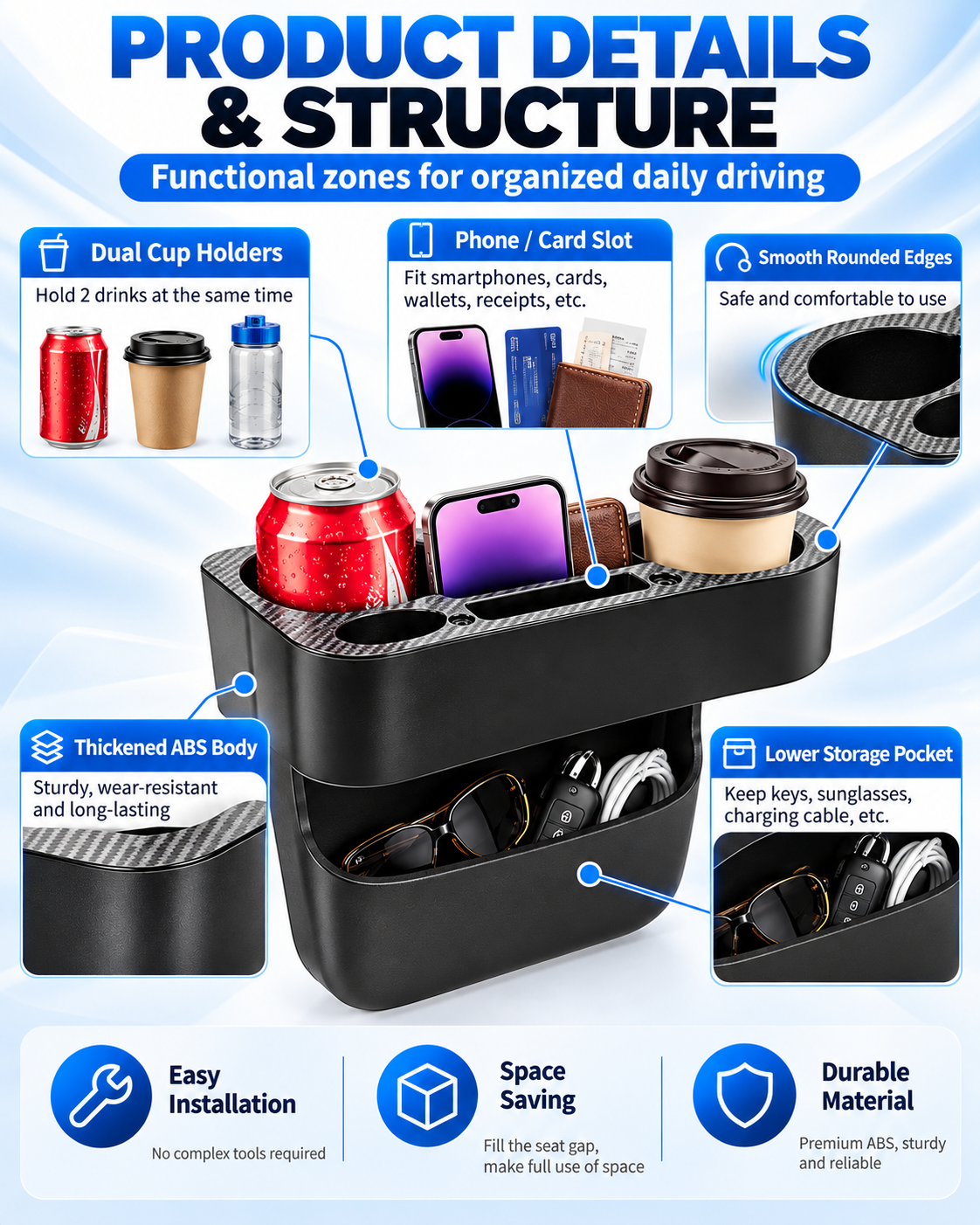Car Seat Gap Organizer with Cup Holder 2