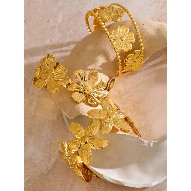 Gold-Plated Floral Cuff Bracelet 4