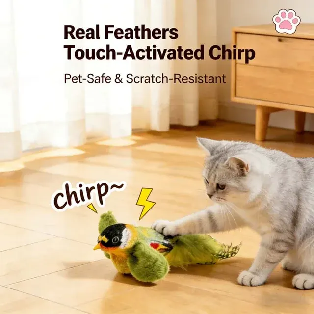 Interaktives Katzen-Vogel-Spielzeug mit Geräuschen Intelligenter Induktion Realistischen Federn 2
