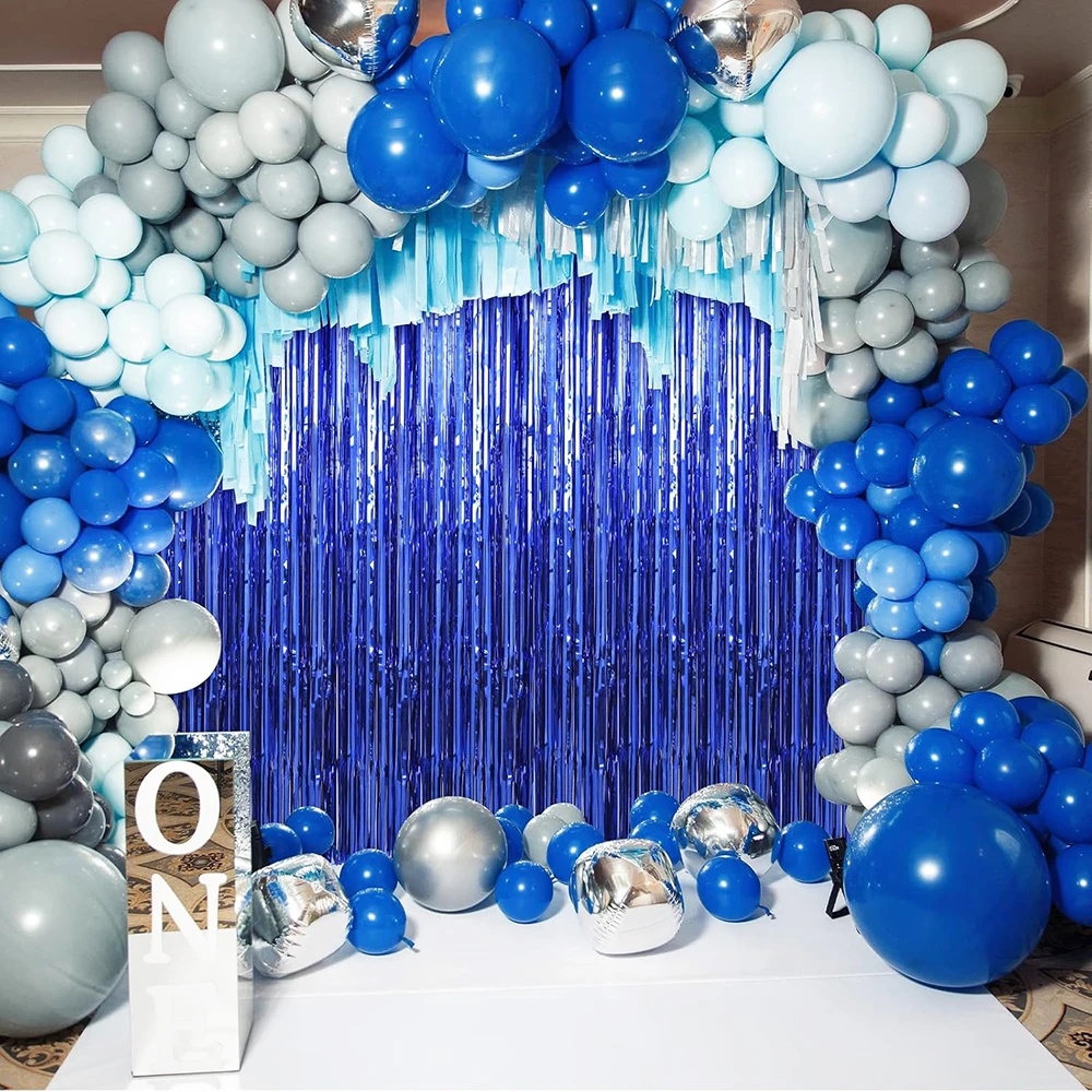 1 x 2 m Blauer Lametta-Vorhang Party-Hintergrund Glitzerfolie 3