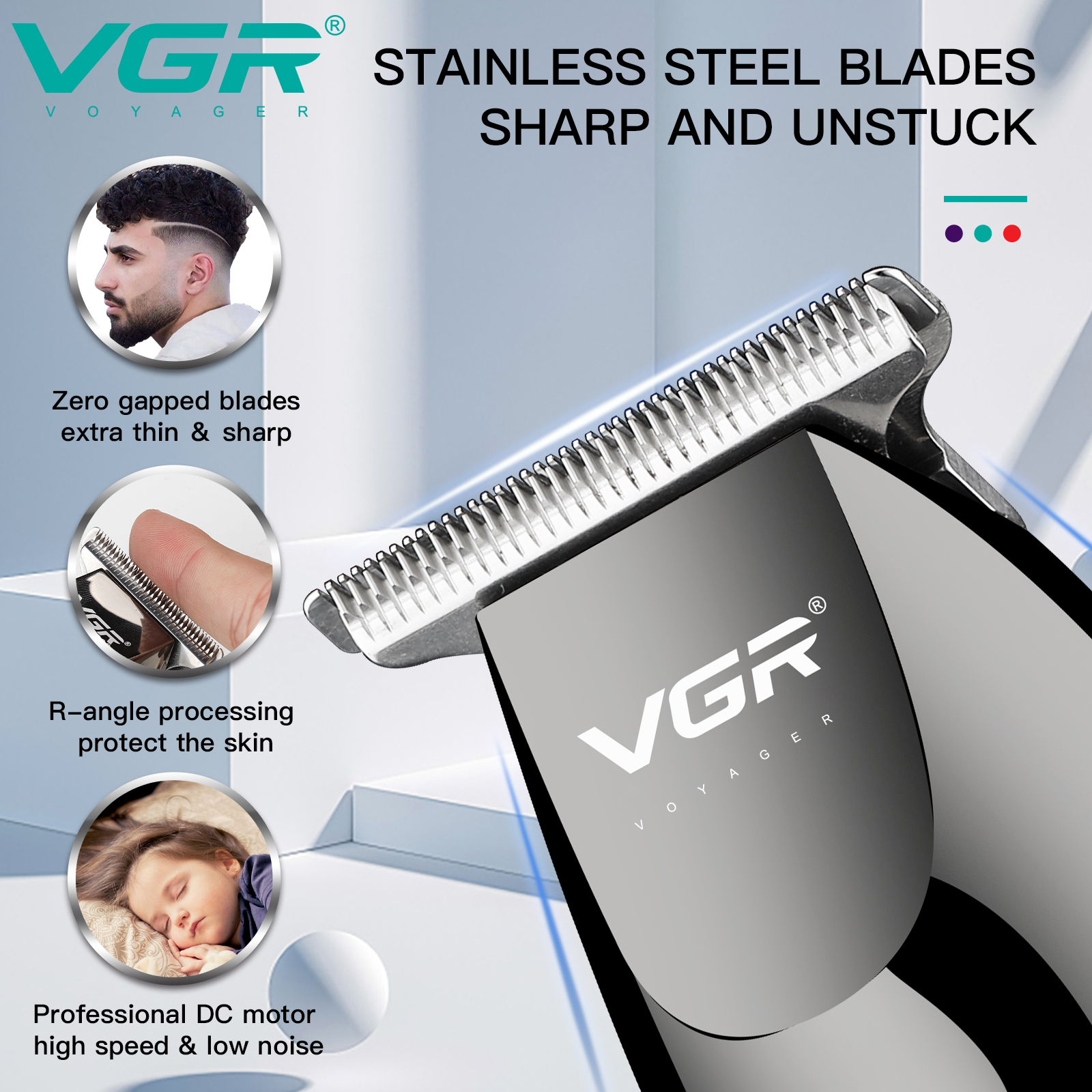 VGR V-030 Electric Hair Clipper Rechargeable Low Noise 3